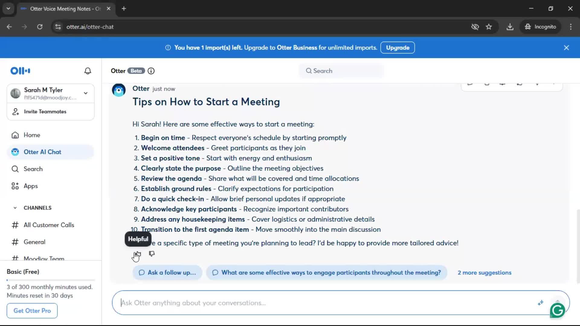 Chat bot screenshot
