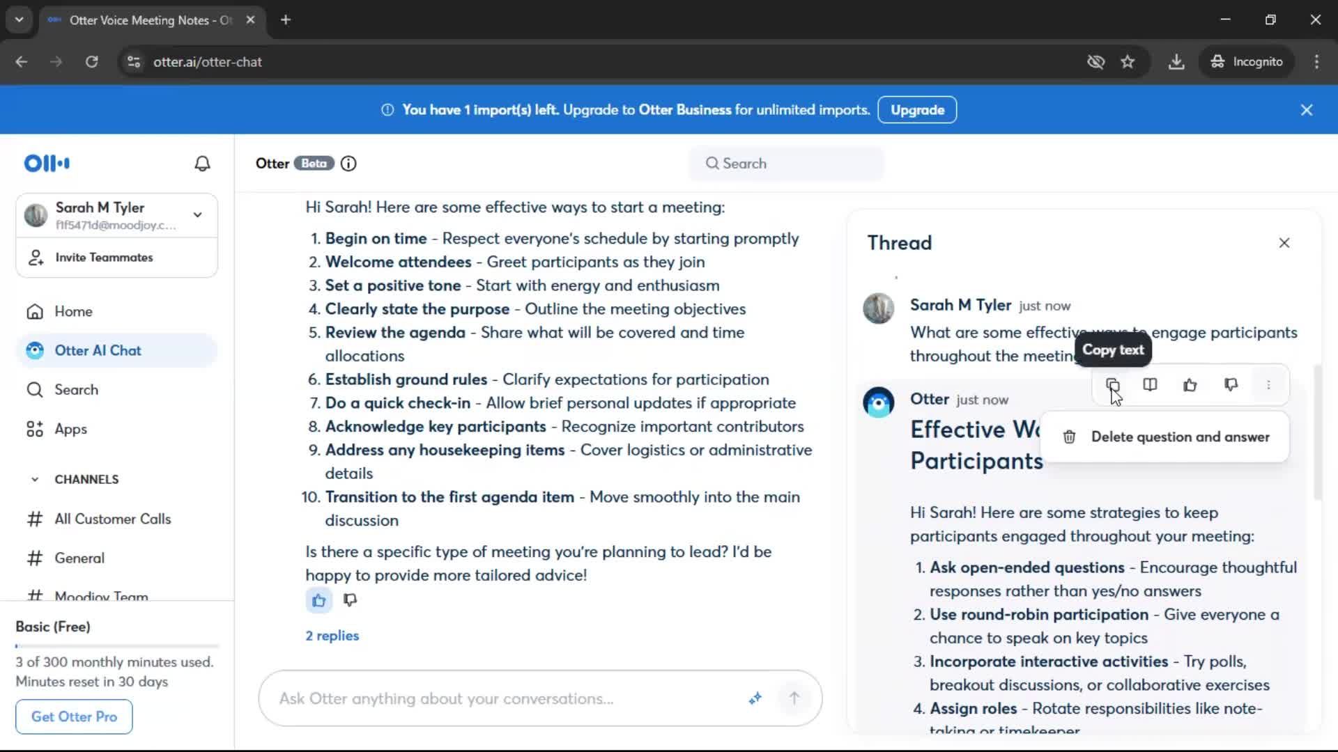 Chat bot screenshot