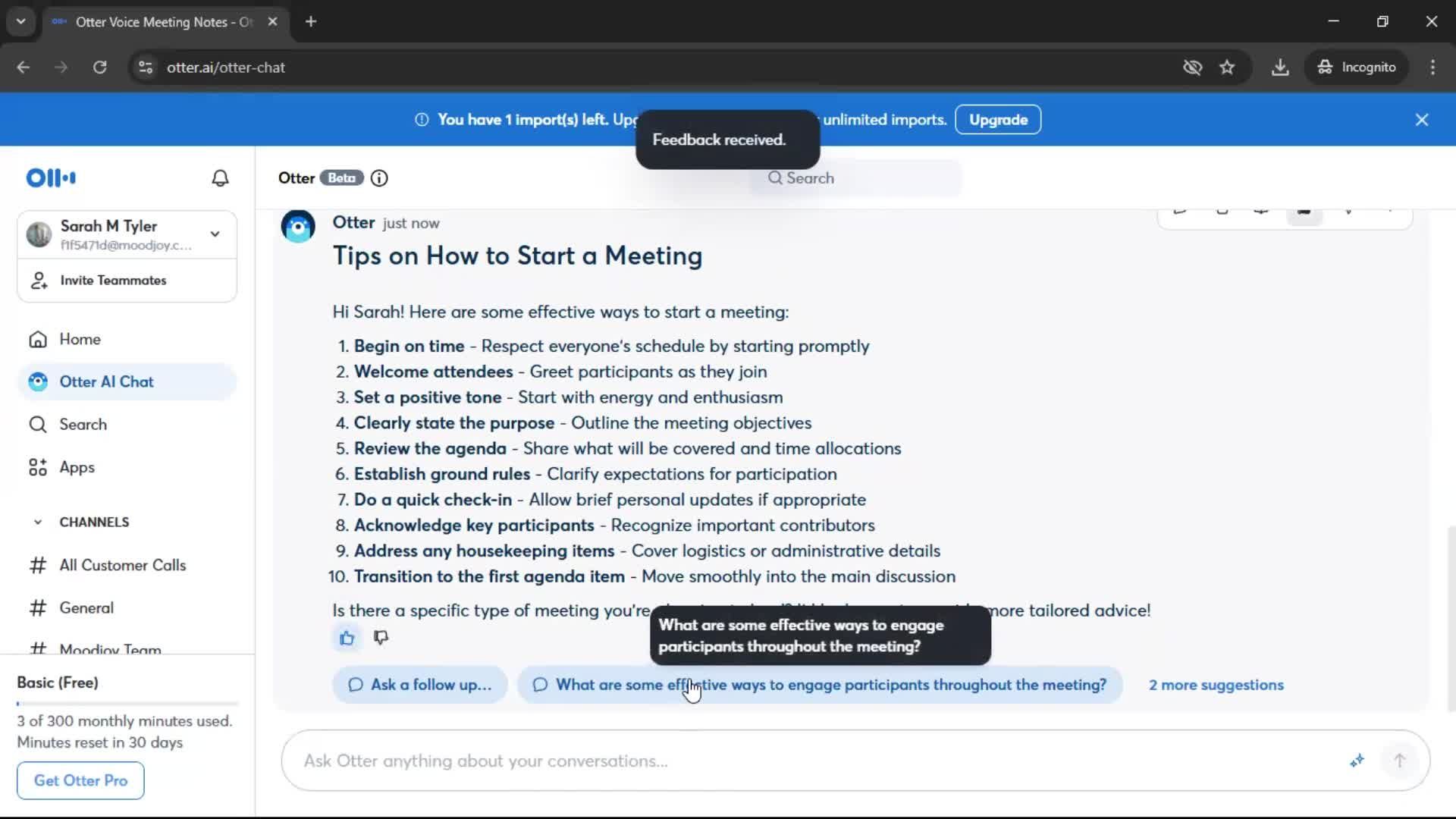 Chat bot screenshot