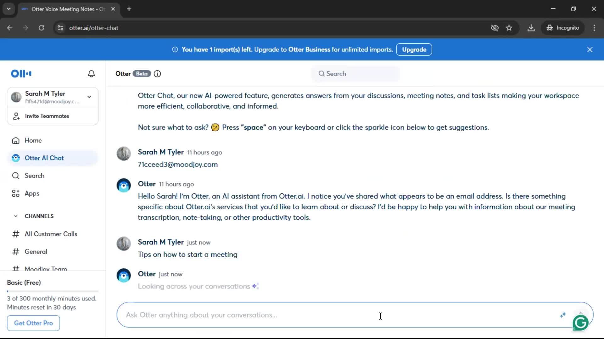 Chat bot screenshot
