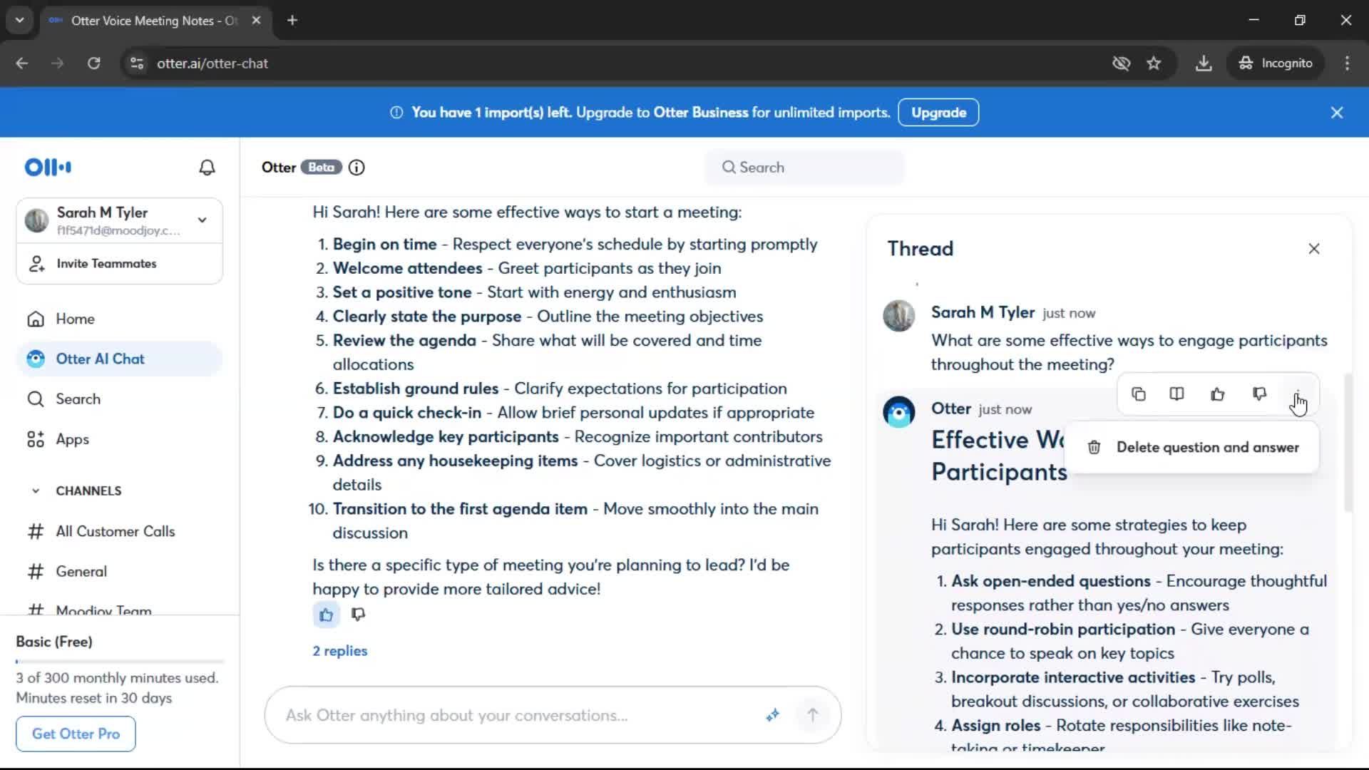 Chat bot screenshot