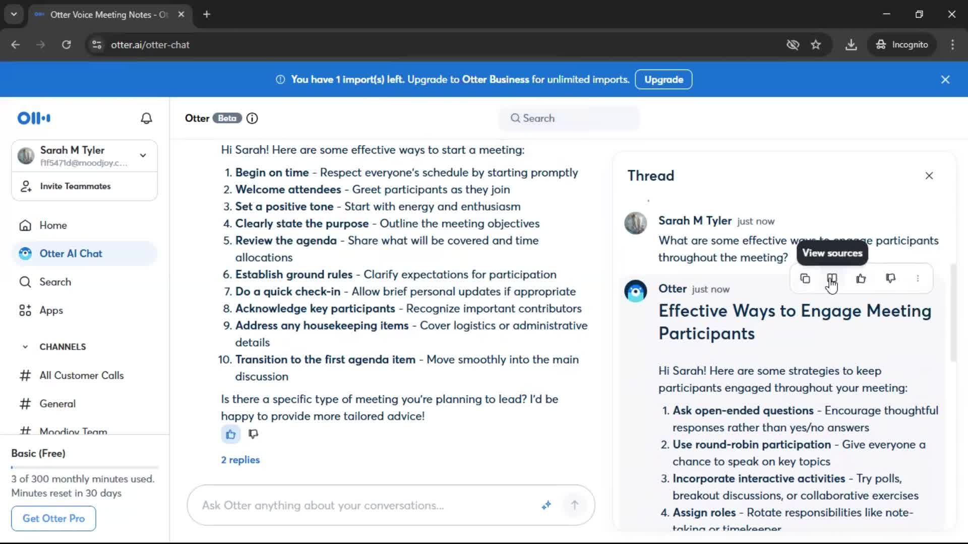 Chat bot screenshot