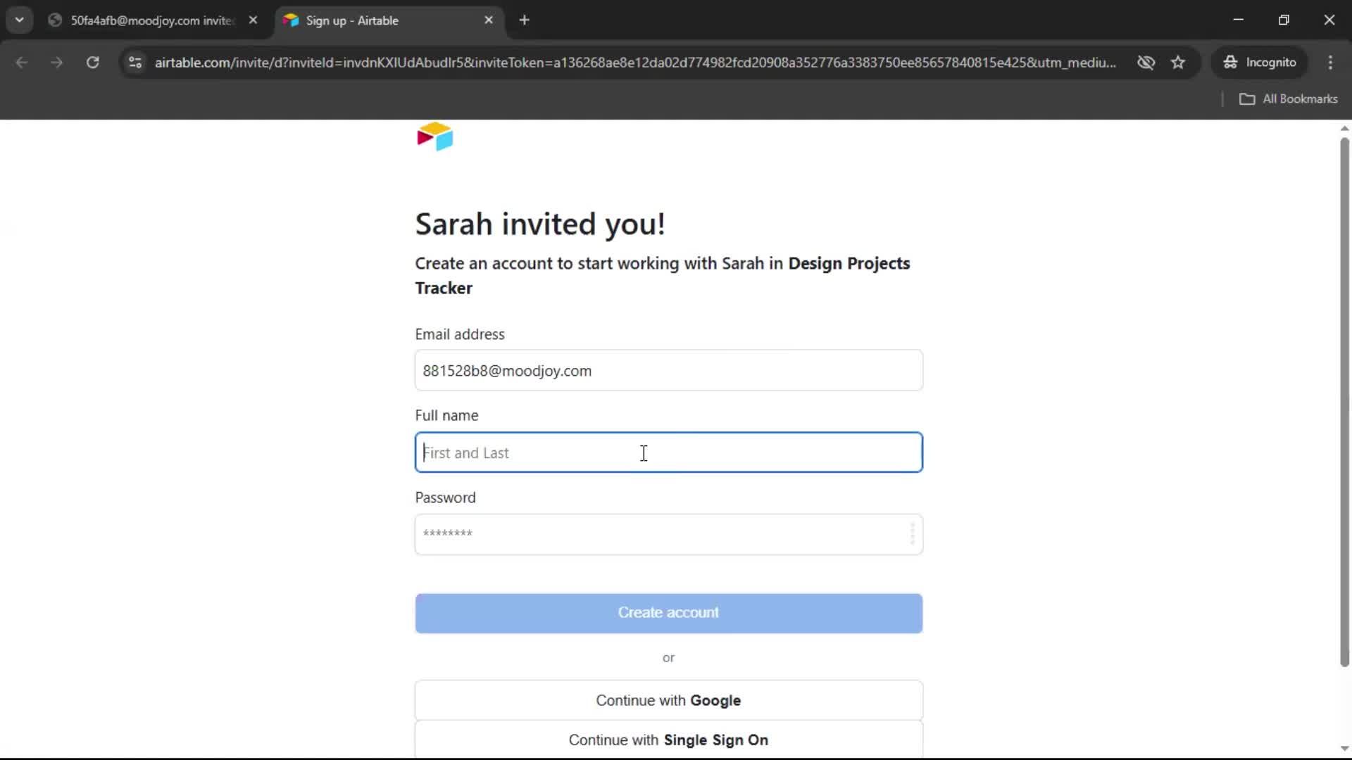 Accepting an invite screenshot