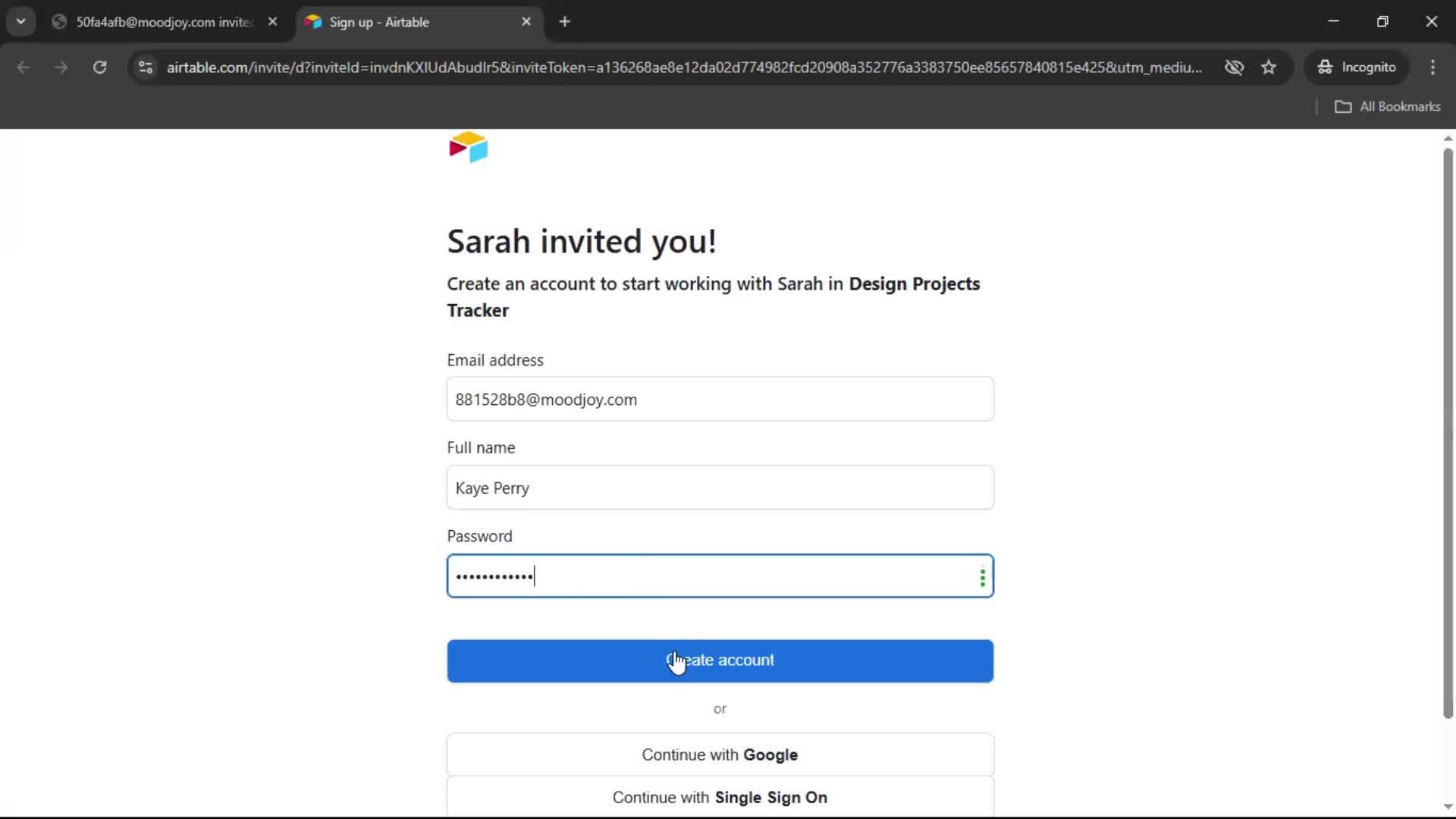 Accepting an invite screenshot