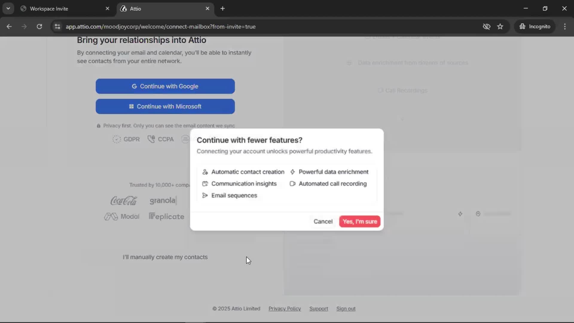 Accepting an invite screenshot