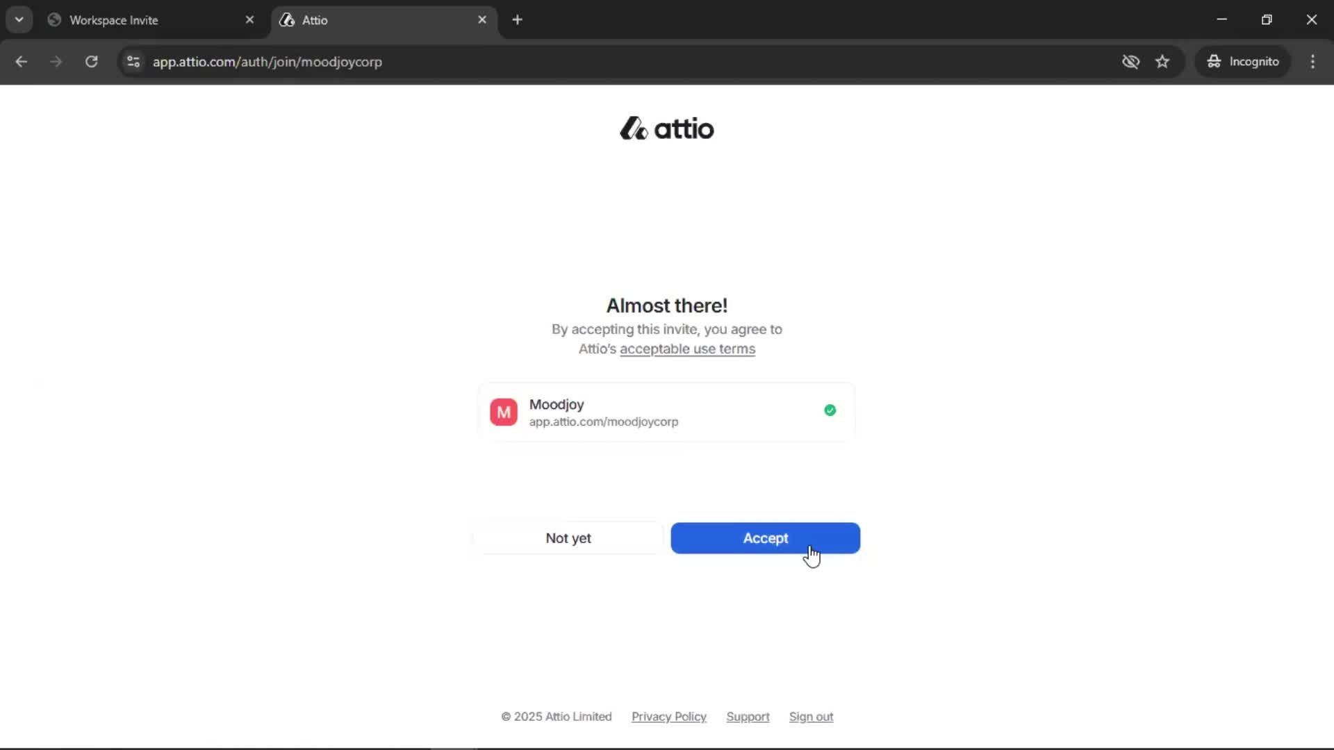 Accepting an invite screenshot