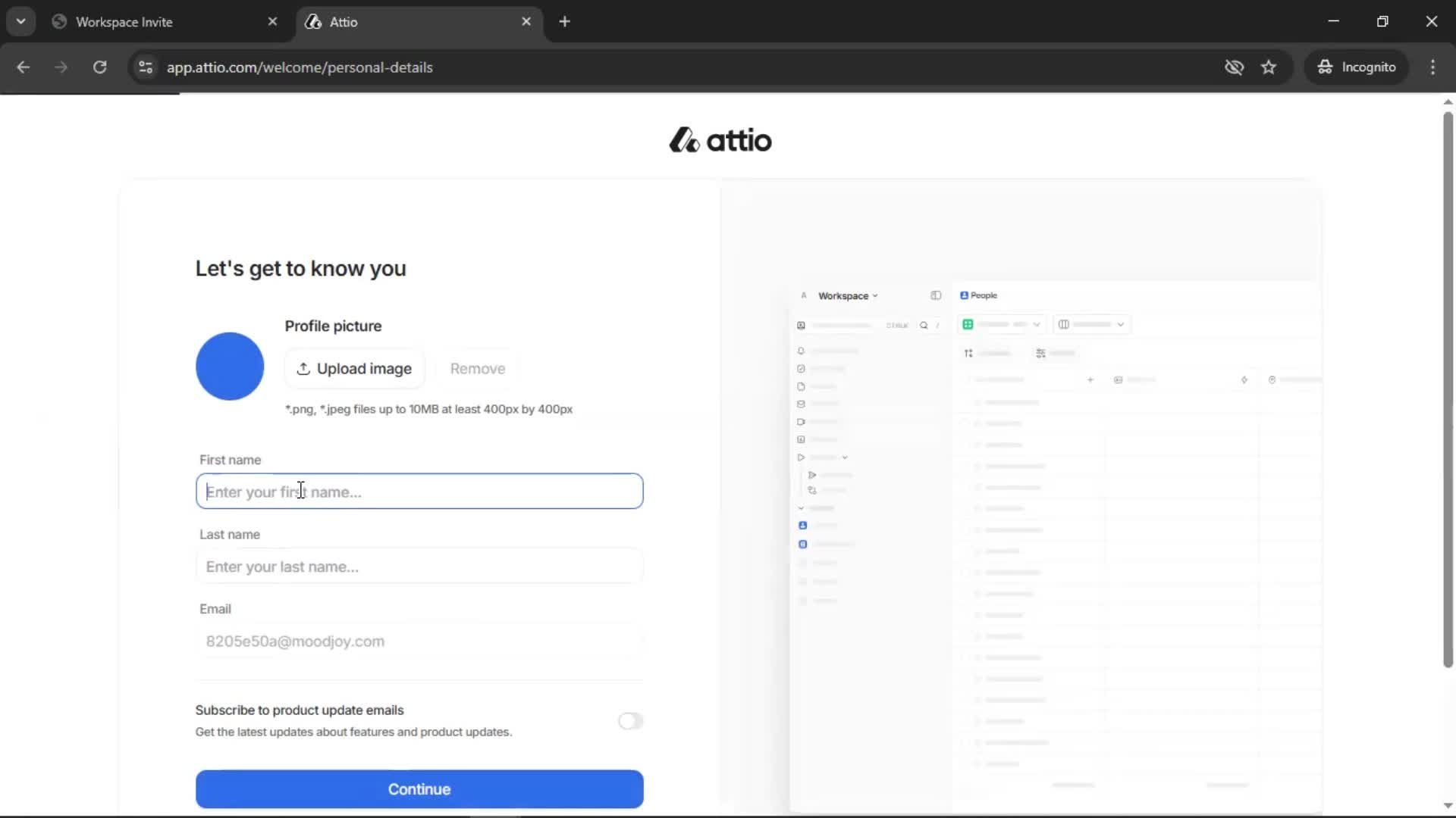 Accepting an invite screenshot