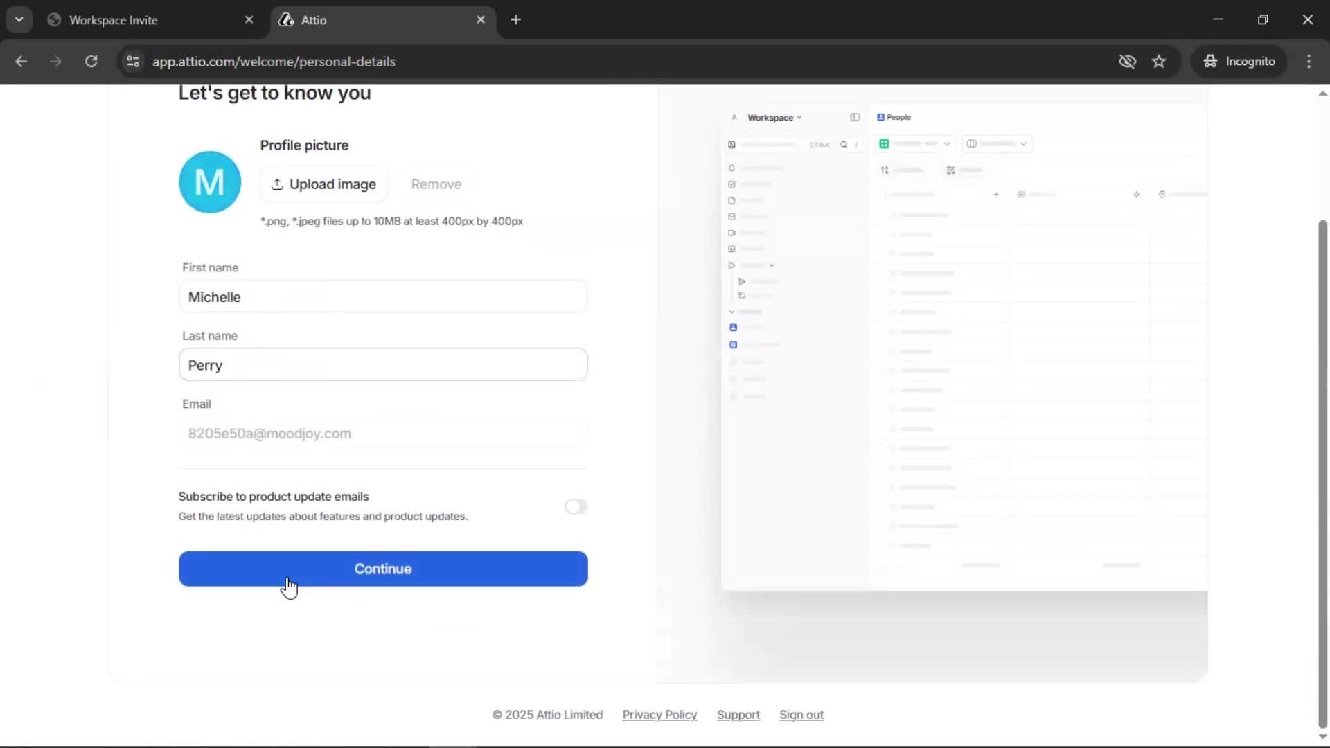 Accepting an invite screenshot