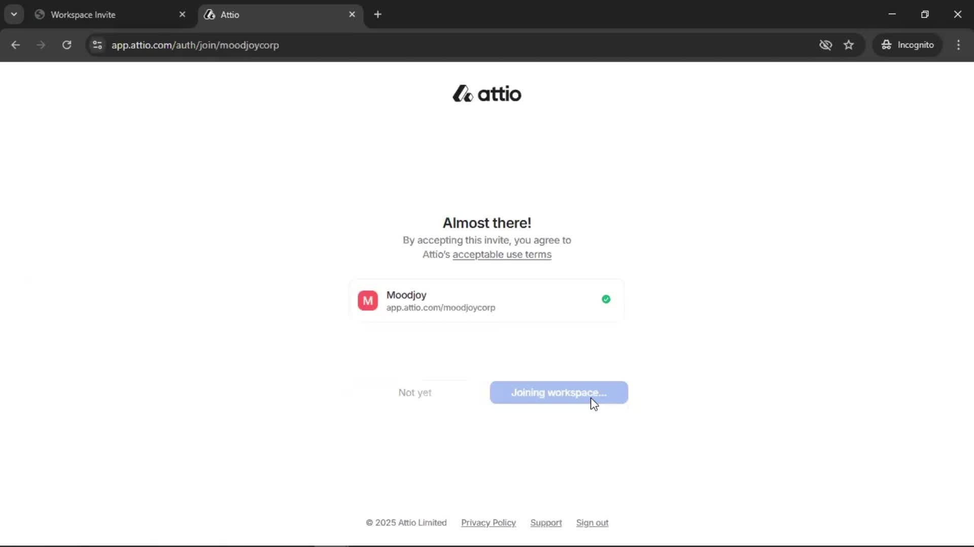 Accepting an invite screenshot