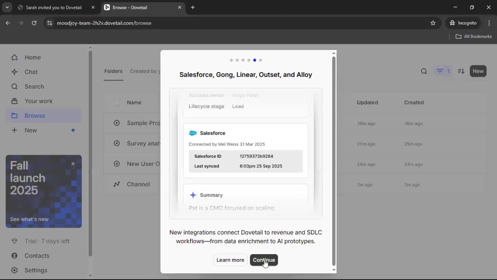 Accepting an invite screenshot