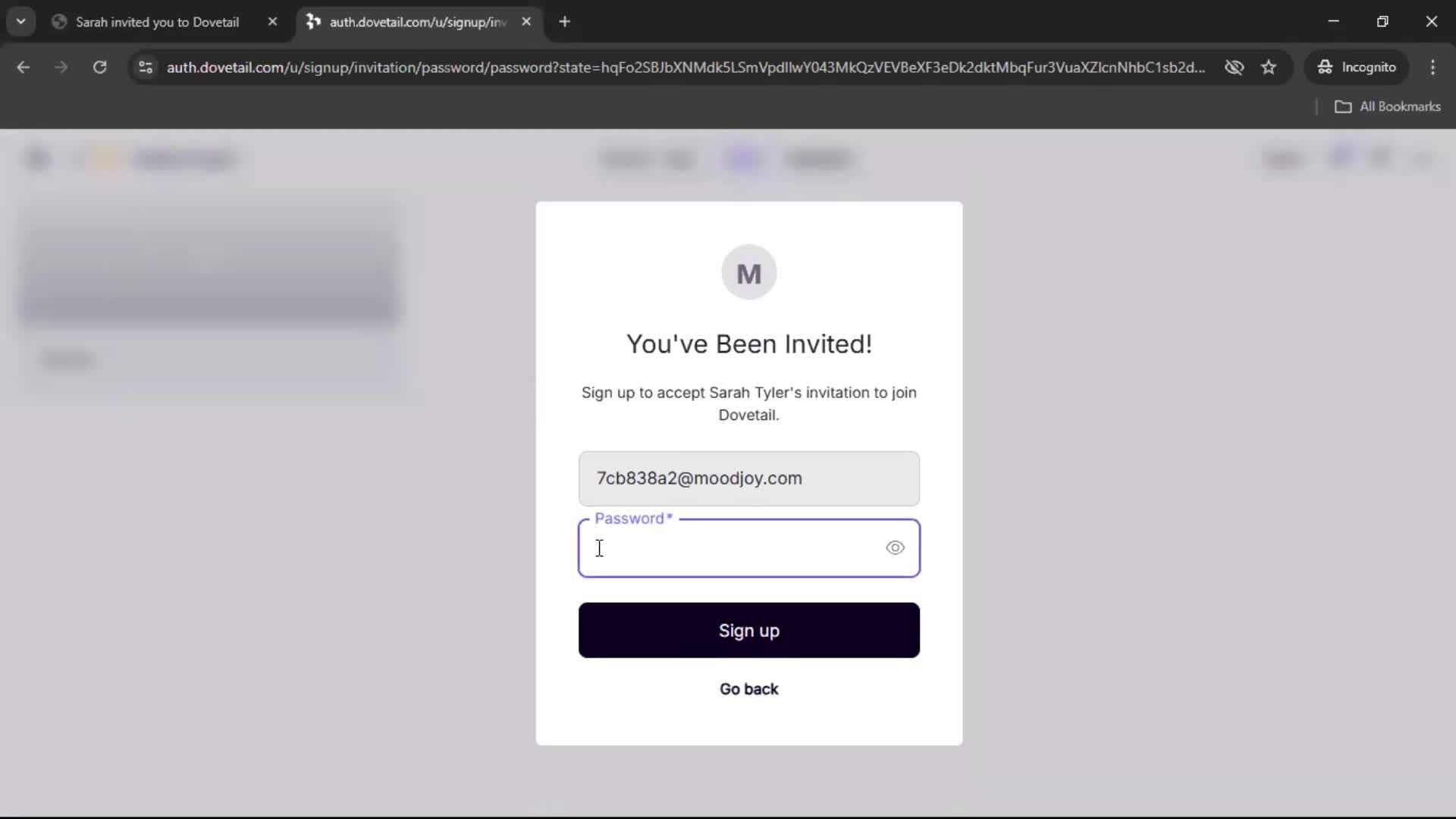Accepting an invite screenshot