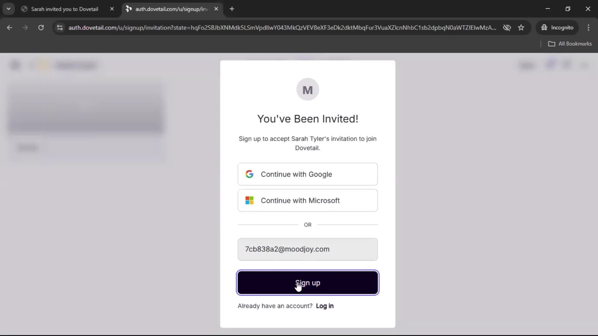 Accepting an invite screenshot