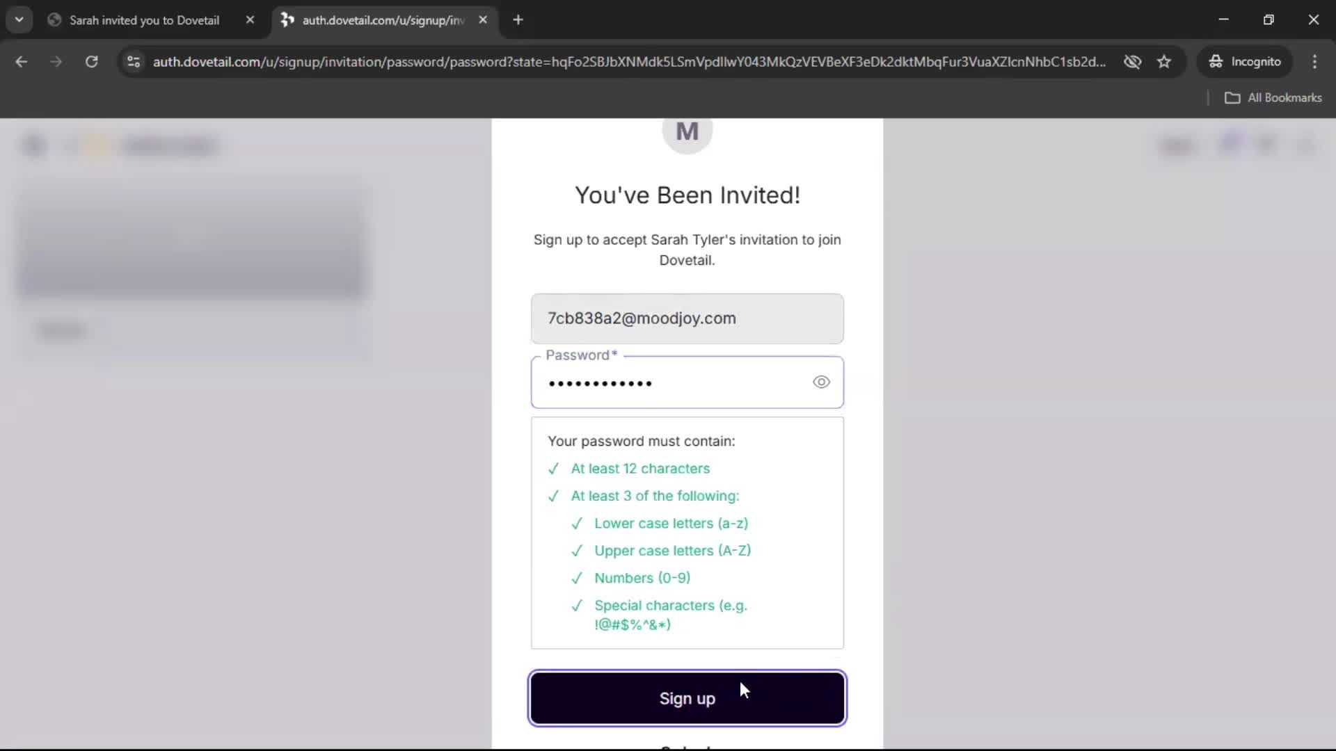 Accepting an invite screenshot