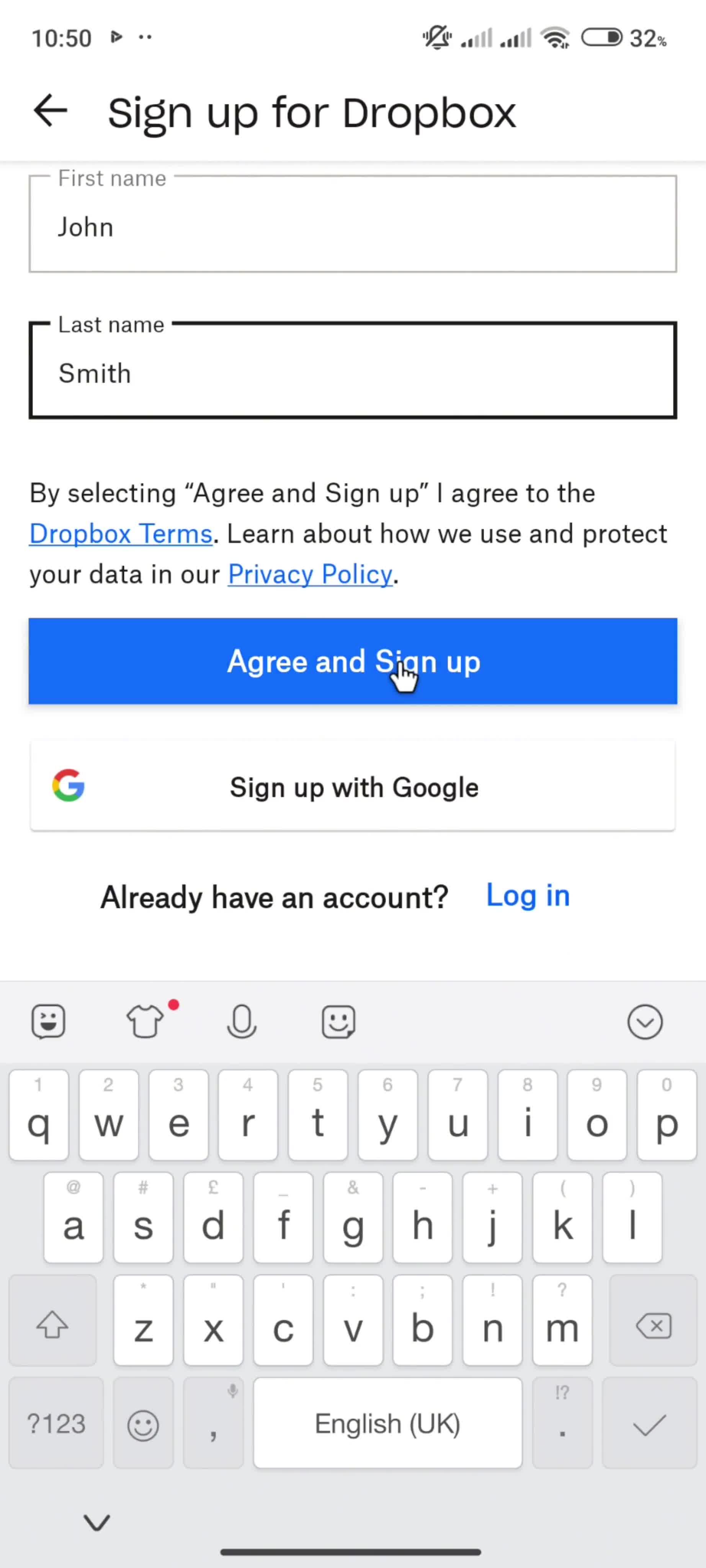 Accepting an invite screenshot