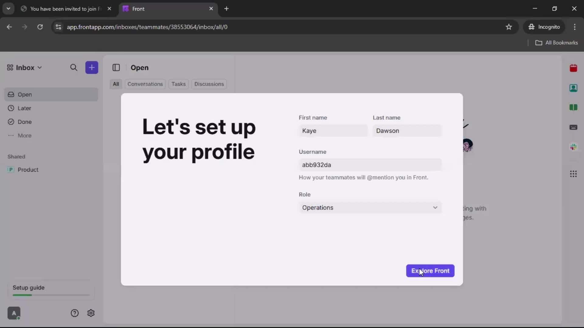 Accepting an invite screenshot