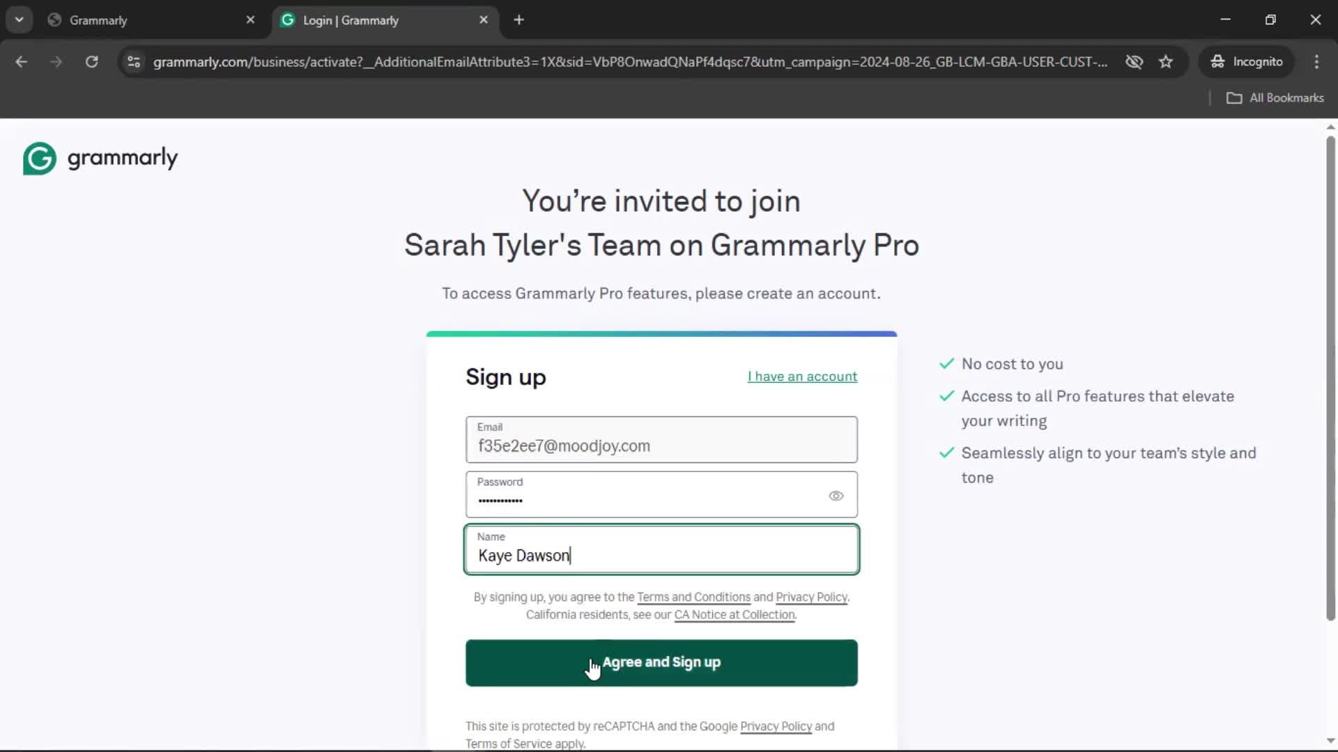 Accepting an invite screenshot
