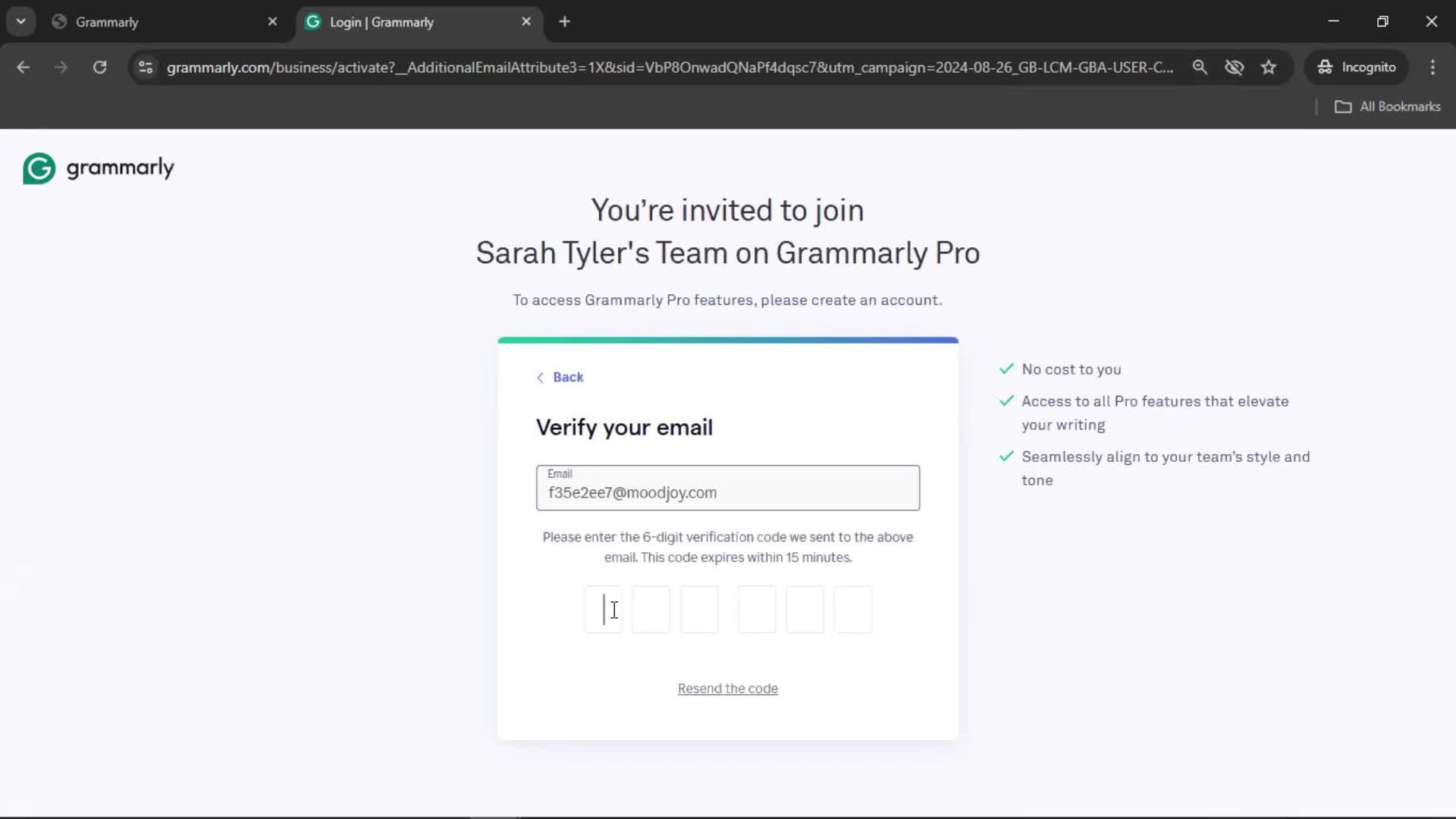 Accepting an invite screenshot
