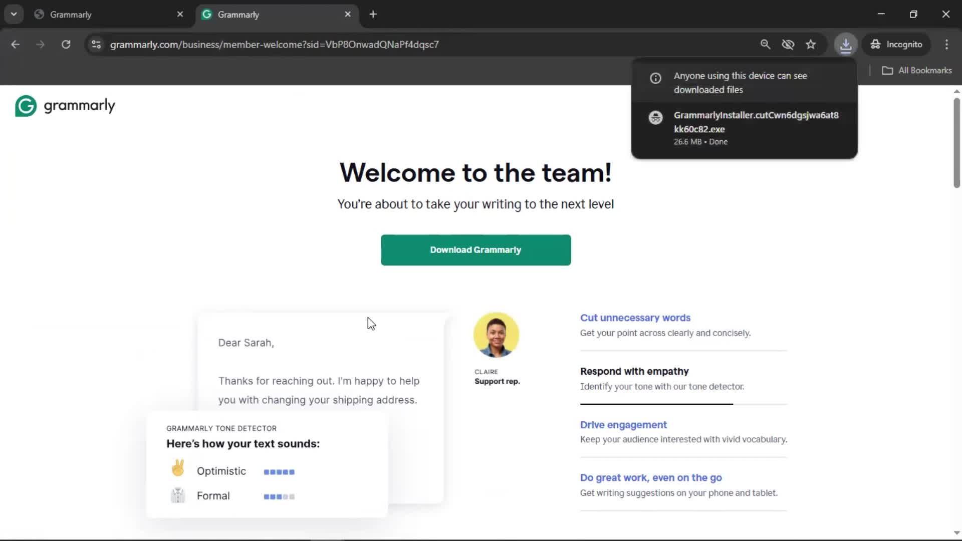Accepting an invite screenshot