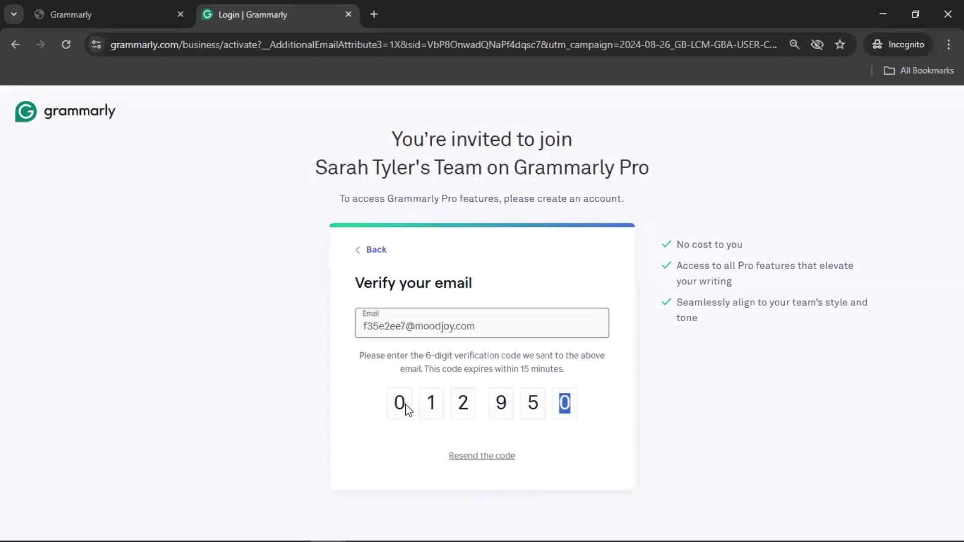 Accepting an invite screenshot