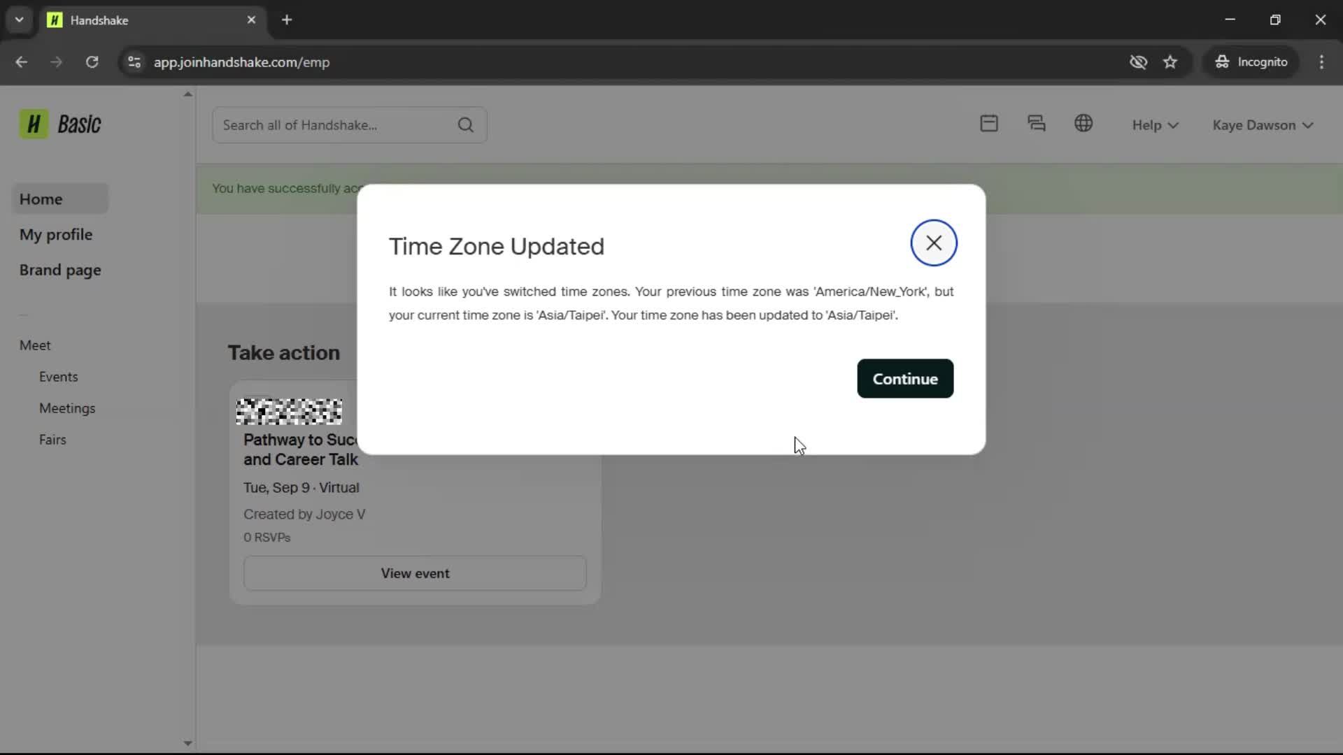 Accepting an invite screenshot