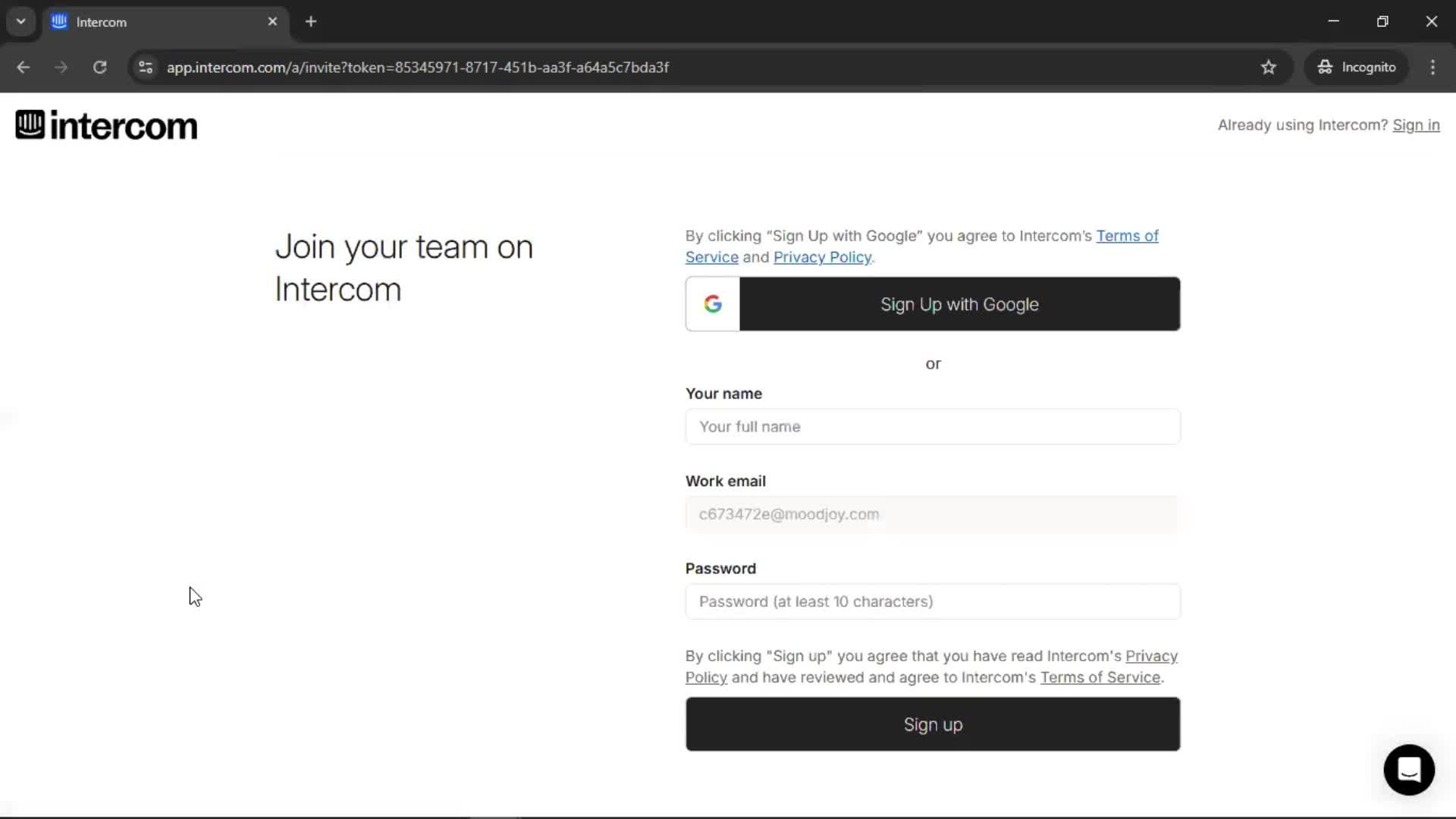 Accepting an invite screenshot