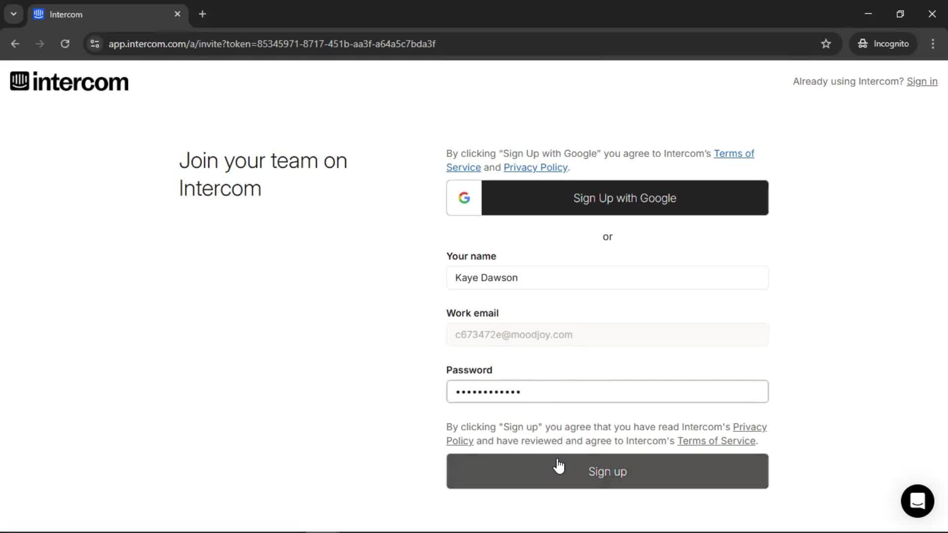 Accepting an invite screenshot