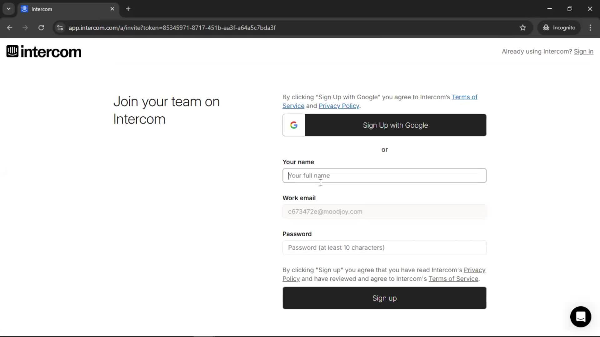 Accepting an invite screenshot