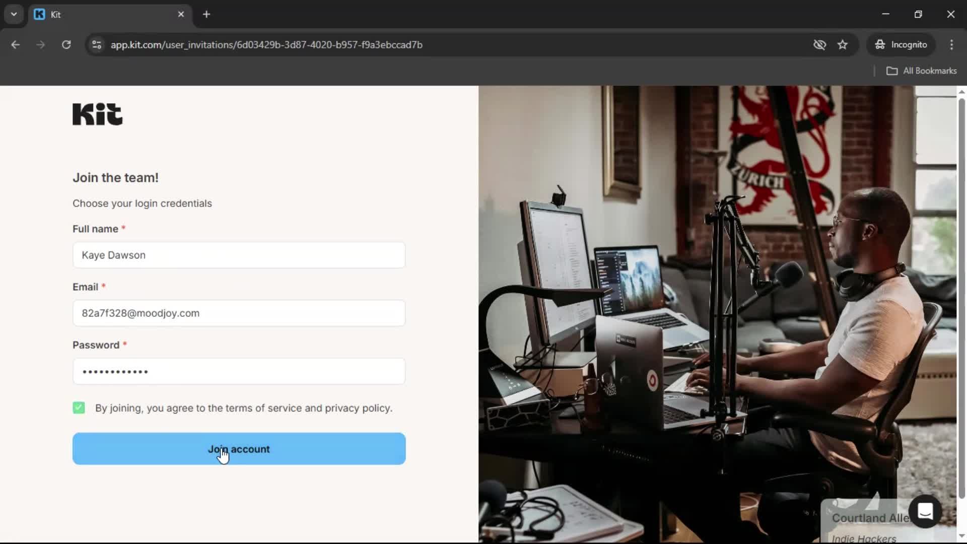 Accepting an invite screenshot