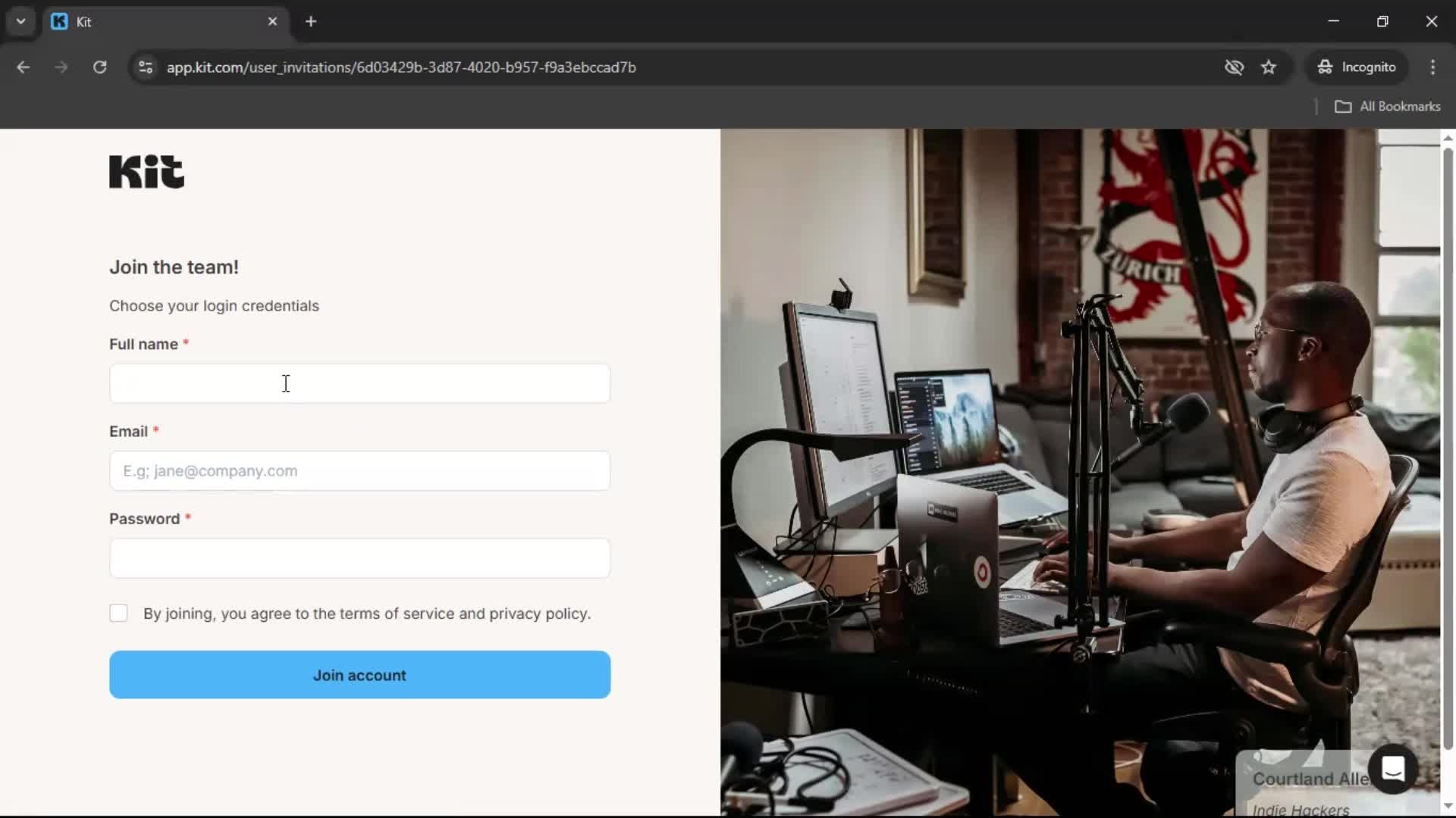 Accepting an invite screenshot