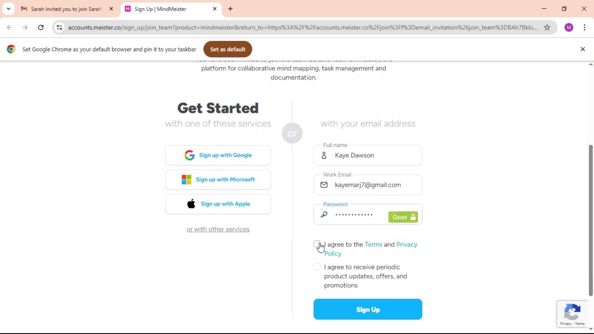 Accepting an invite screenshot