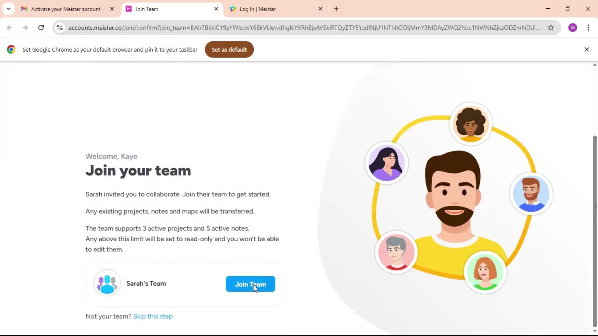 Accepting an invite screenshot