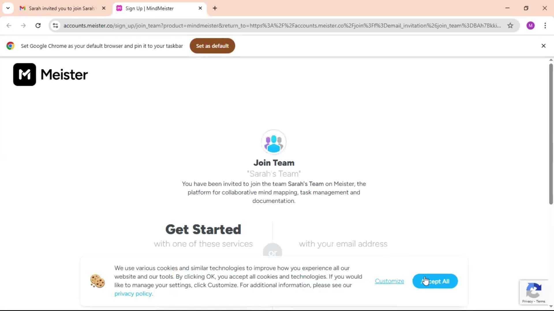 Accepting an invite screenshot