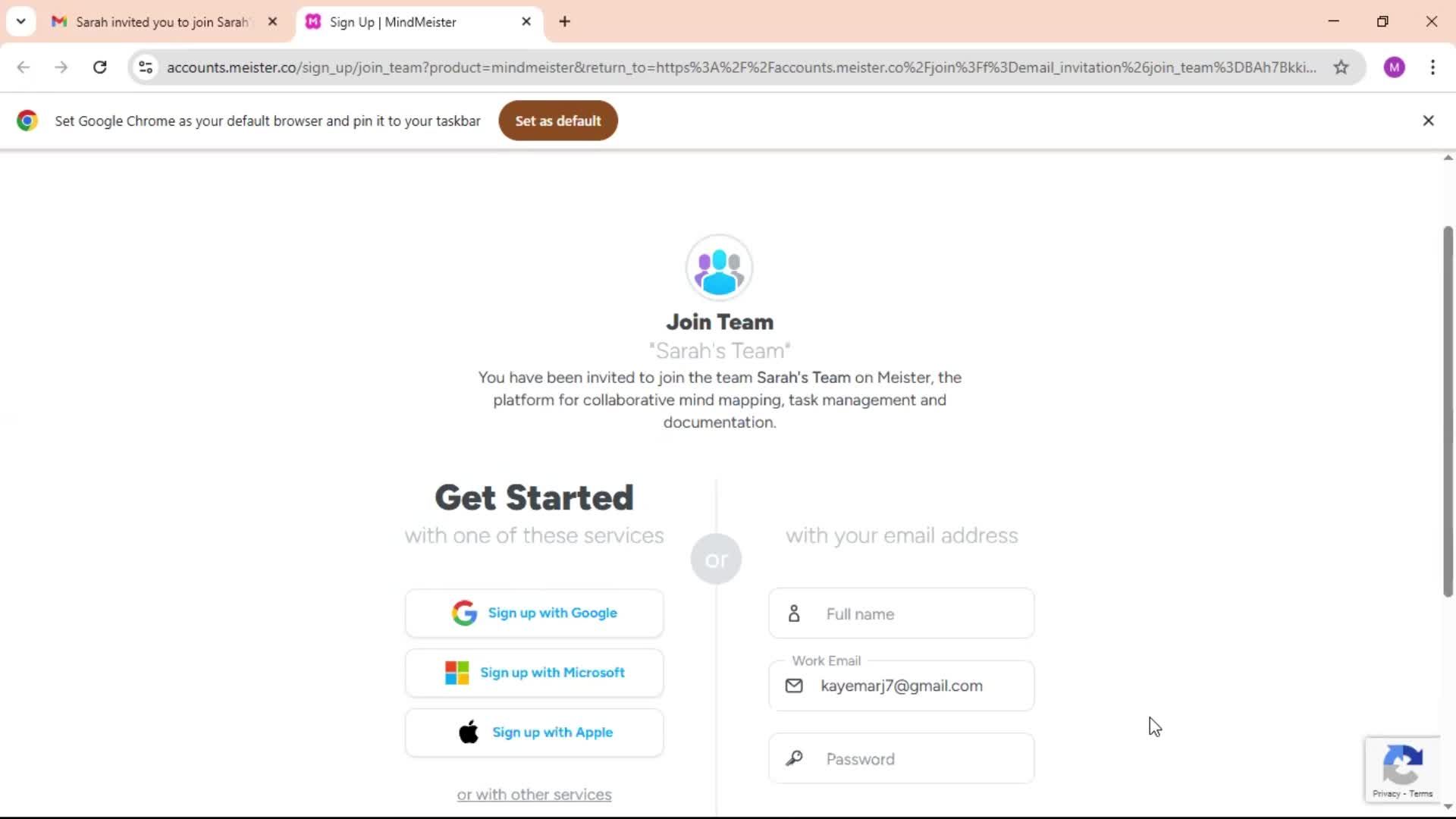 Accepting an invite screenshot