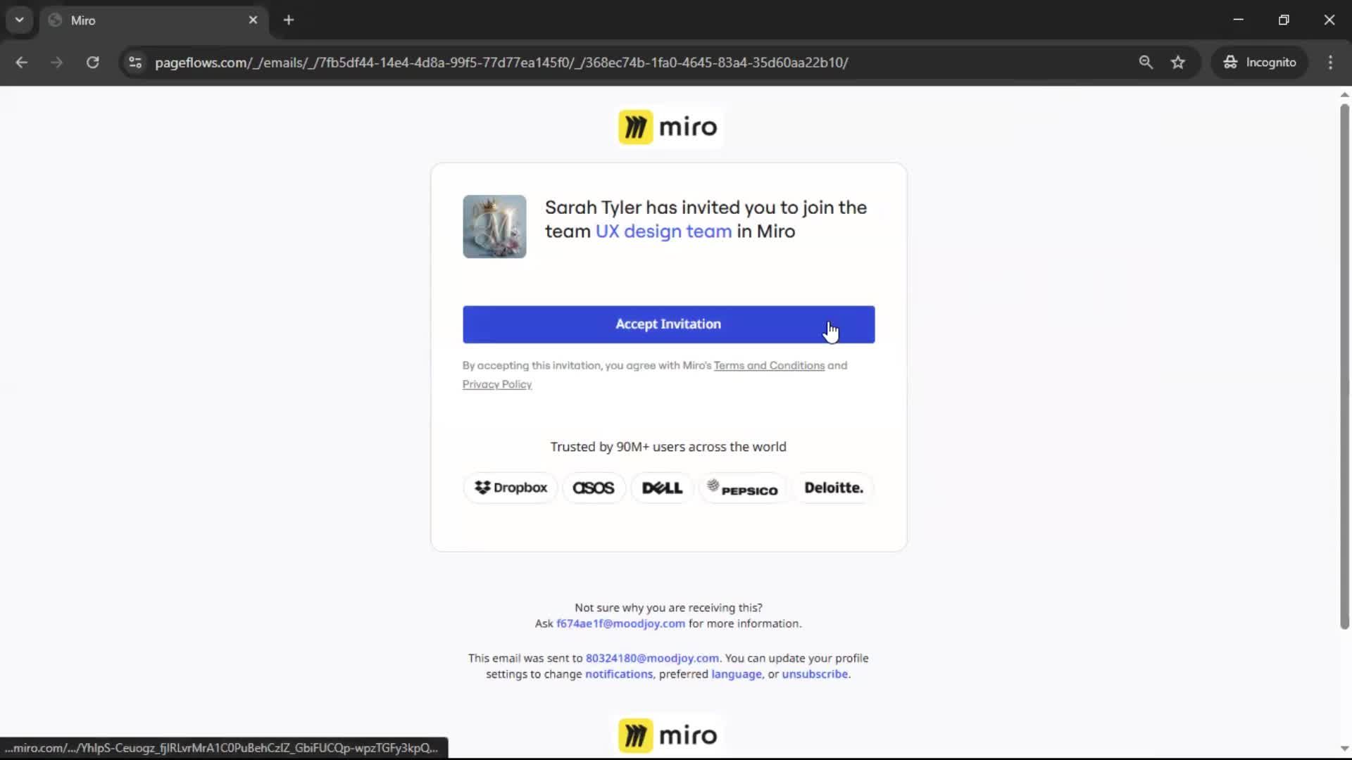 Accepting an invite screenshot