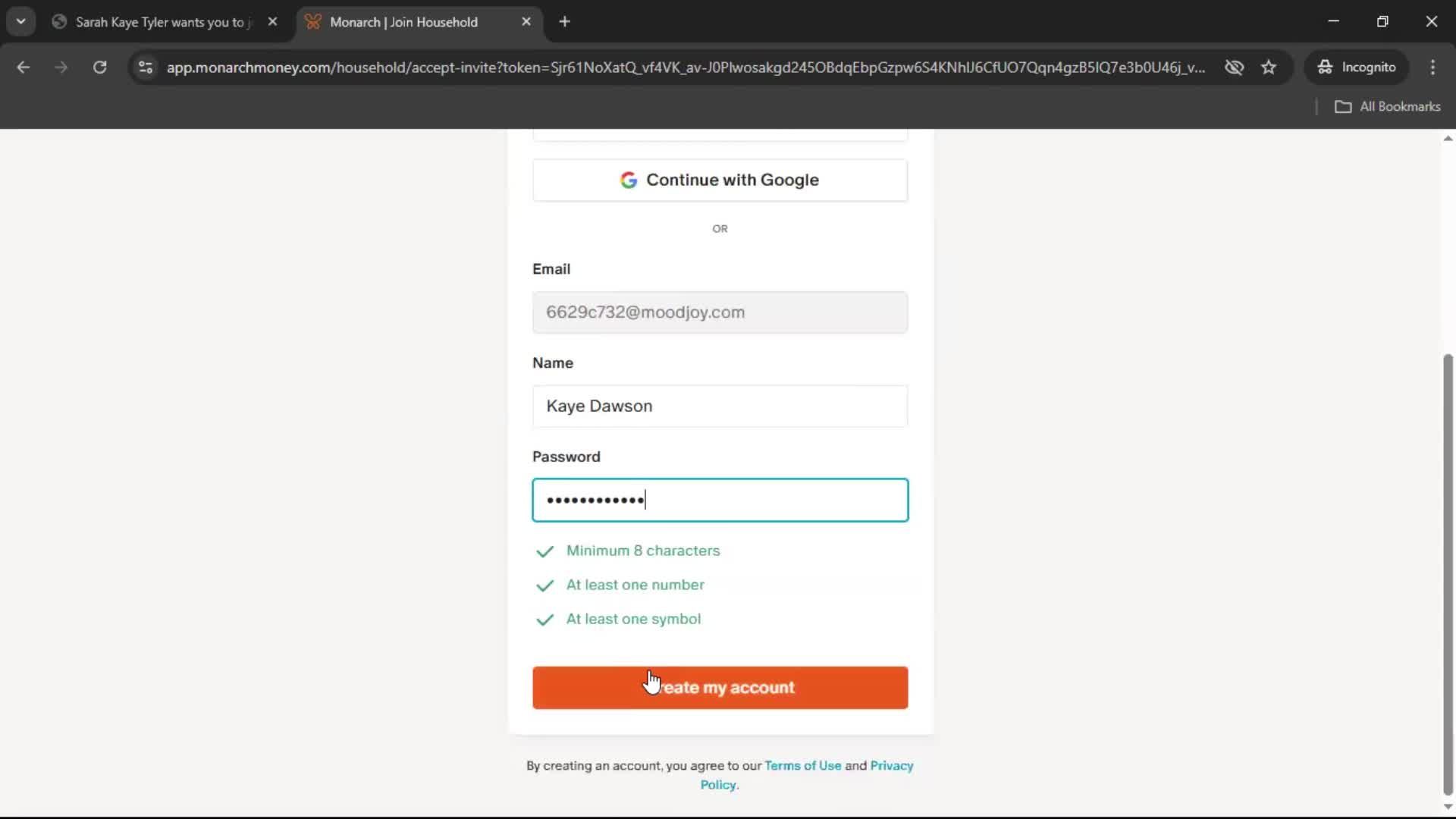 Accepting an invite screenshot