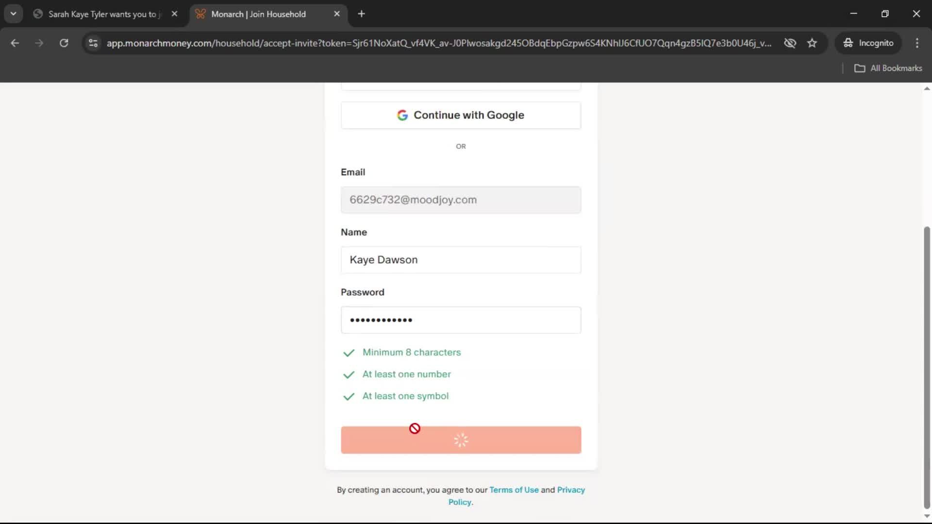 Accepting an invite screenshot