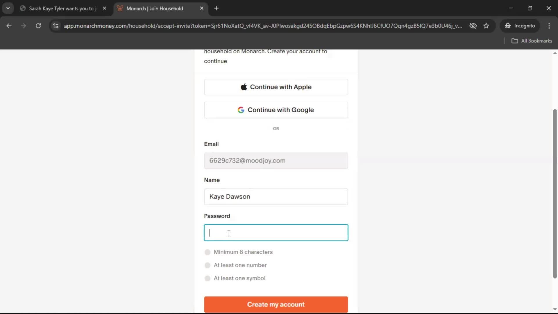 Accepting an invite screenshot