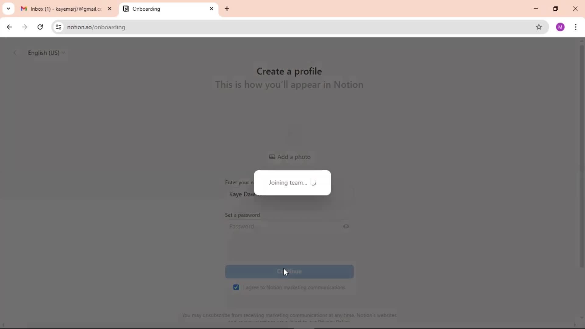 Accepting an invite screenshot
