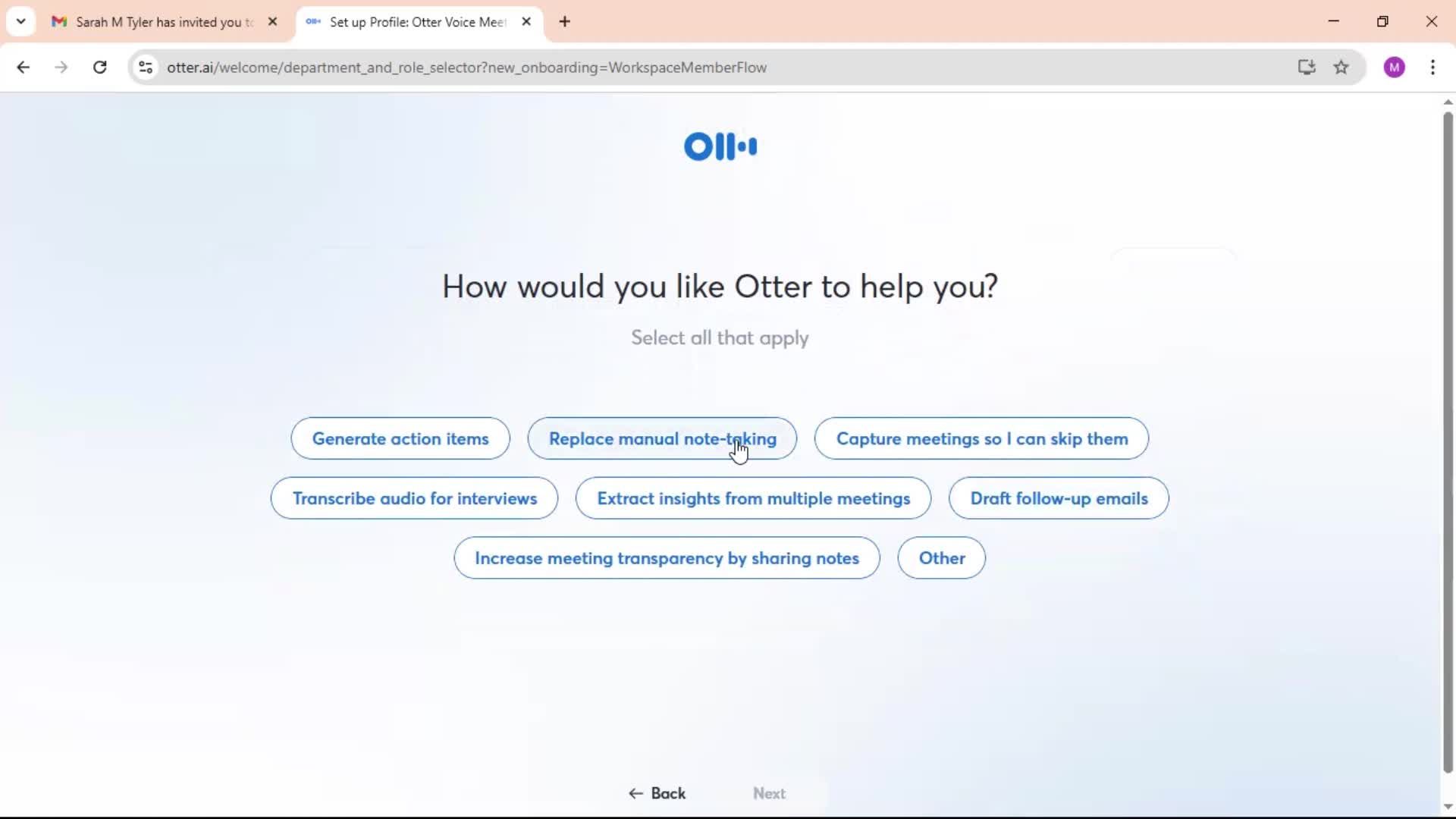 Accepting an invite screenshot