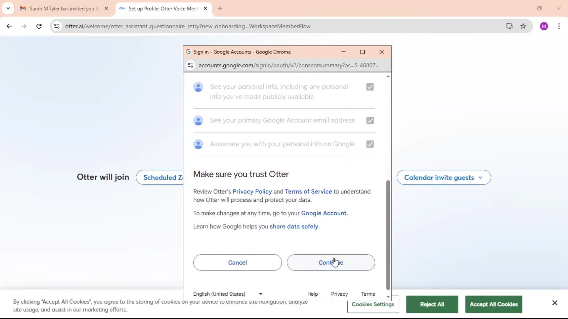 Accepting an invite screenshot