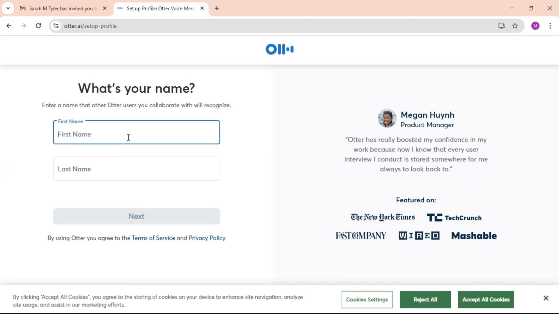Accepting an invite screenshot