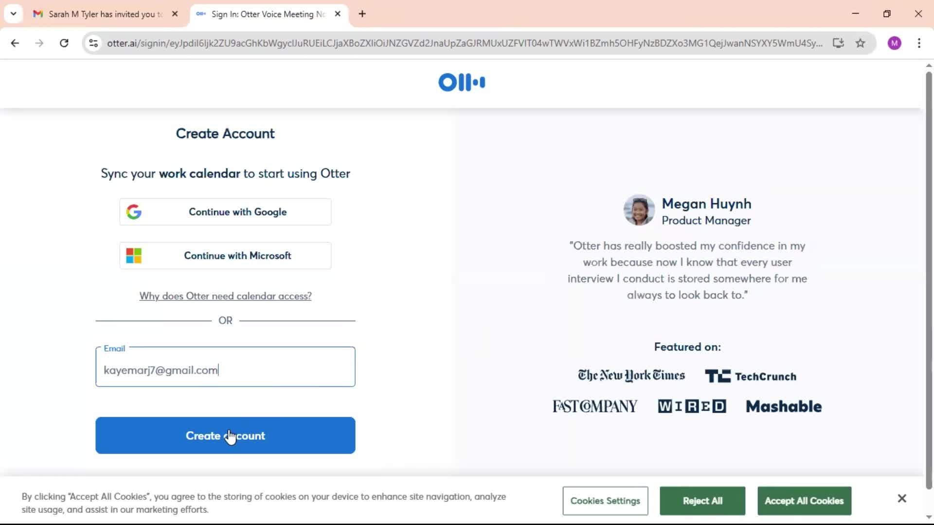 Accepting an invite screenshot