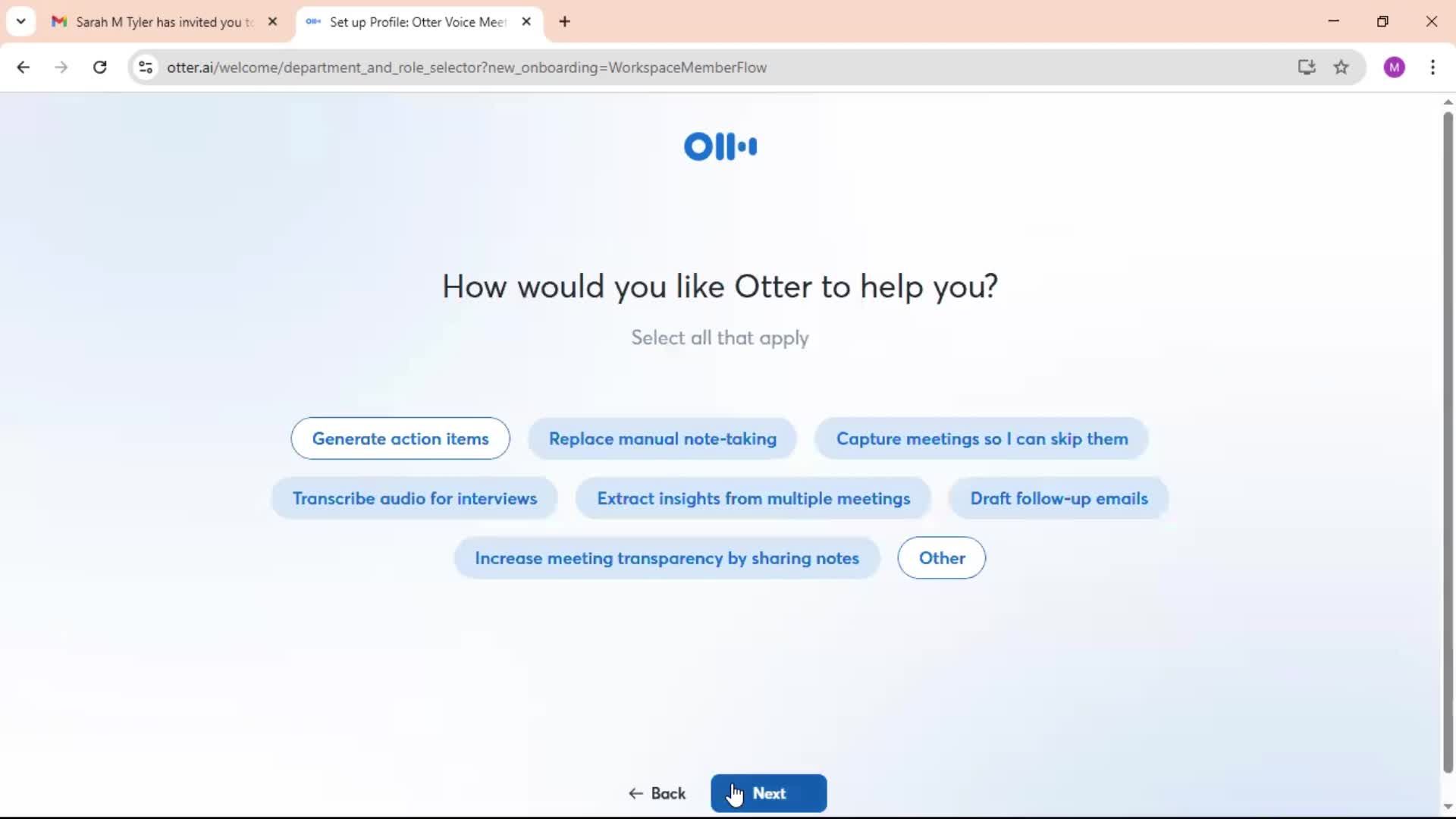 Accepting an invite screenshot