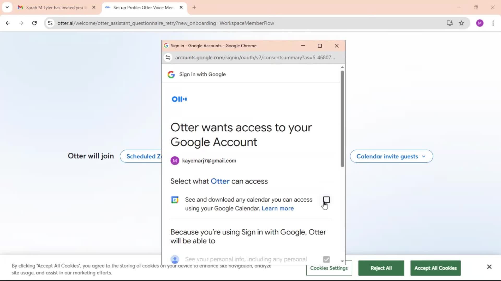 Accepting an invite screenshot