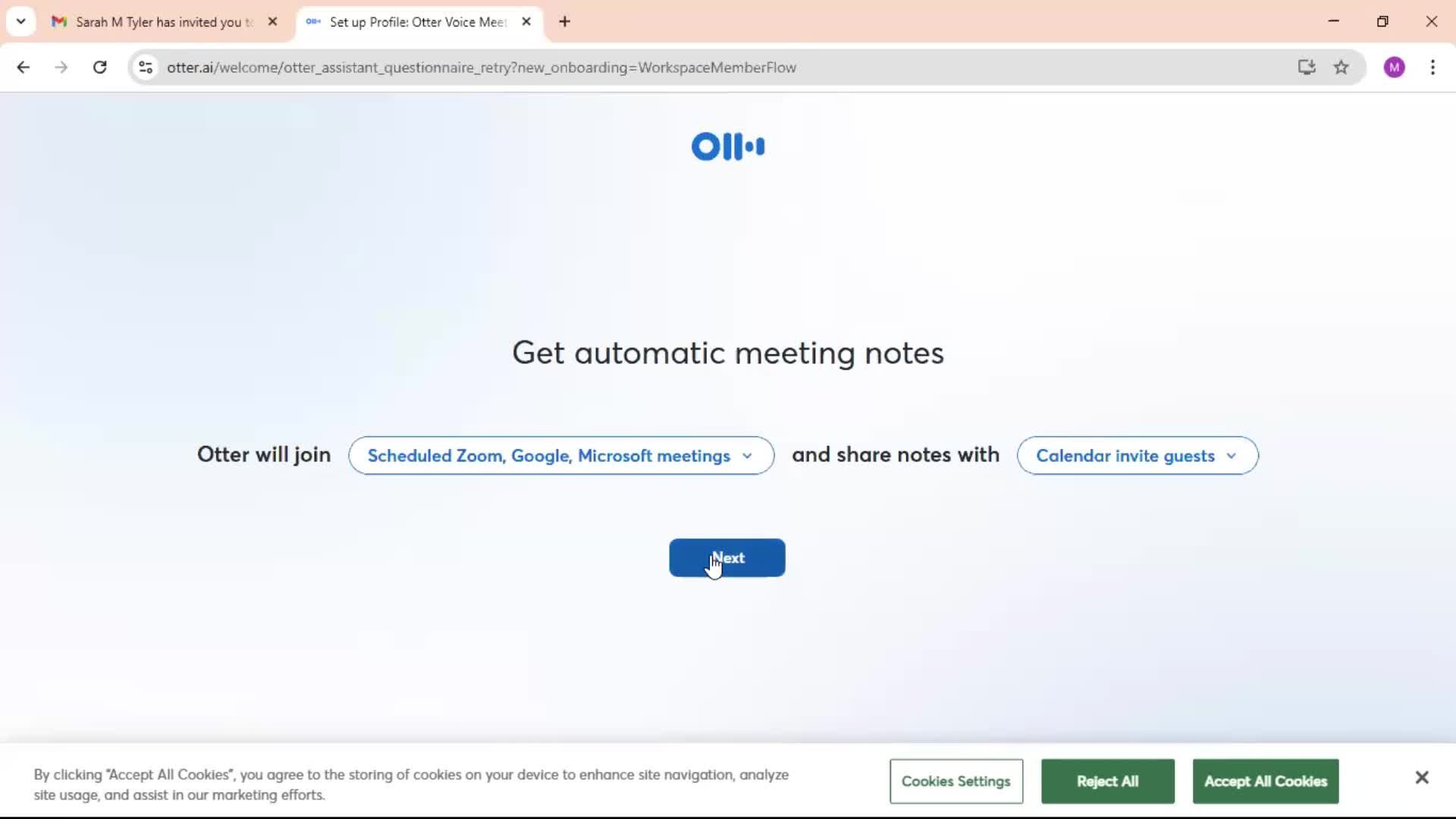 Accepting an invite screenshot