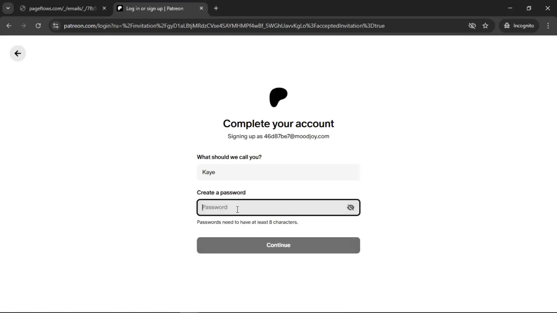 Accepting an invite screenshot