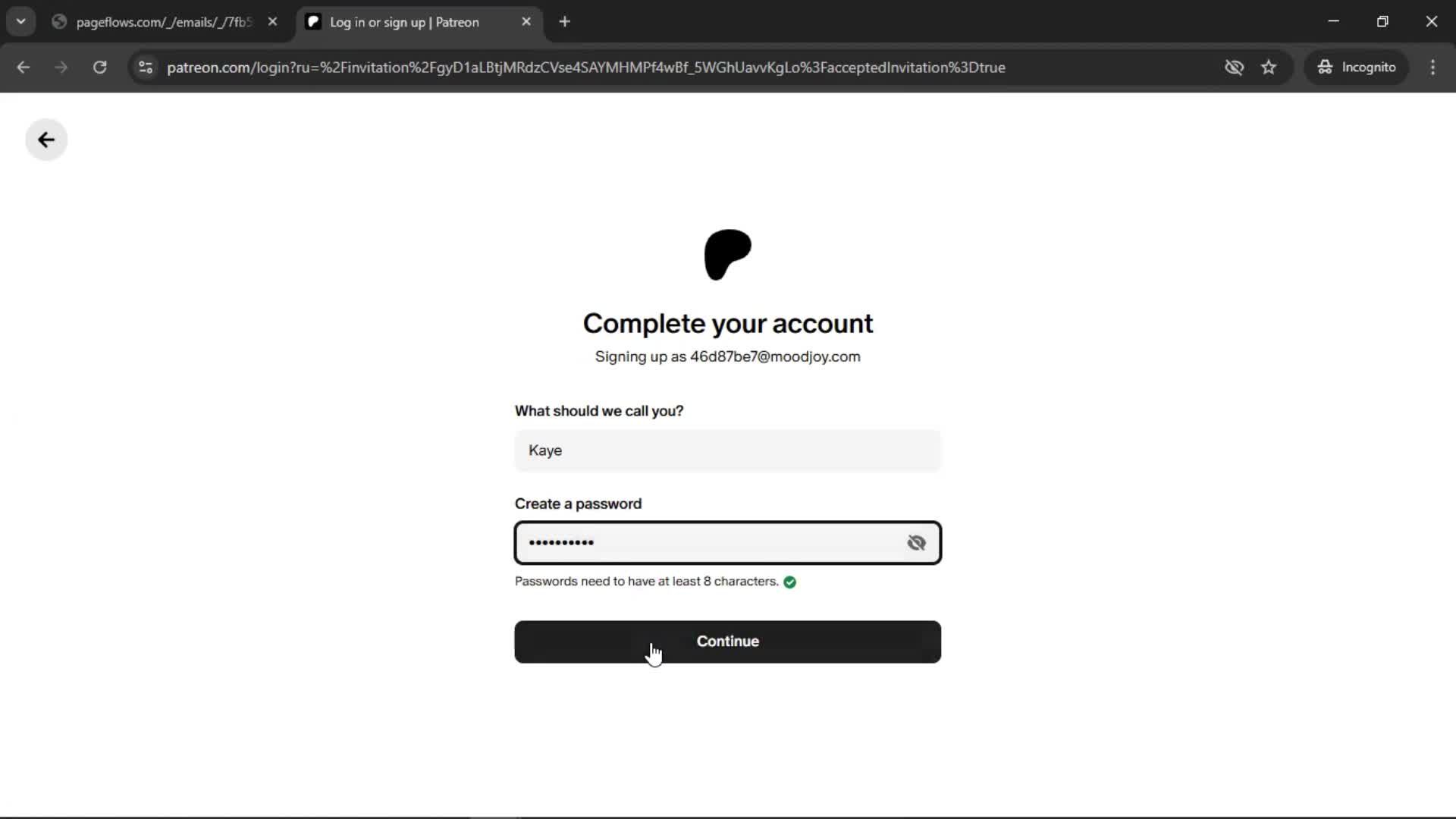 Accepting an invite screenshot
