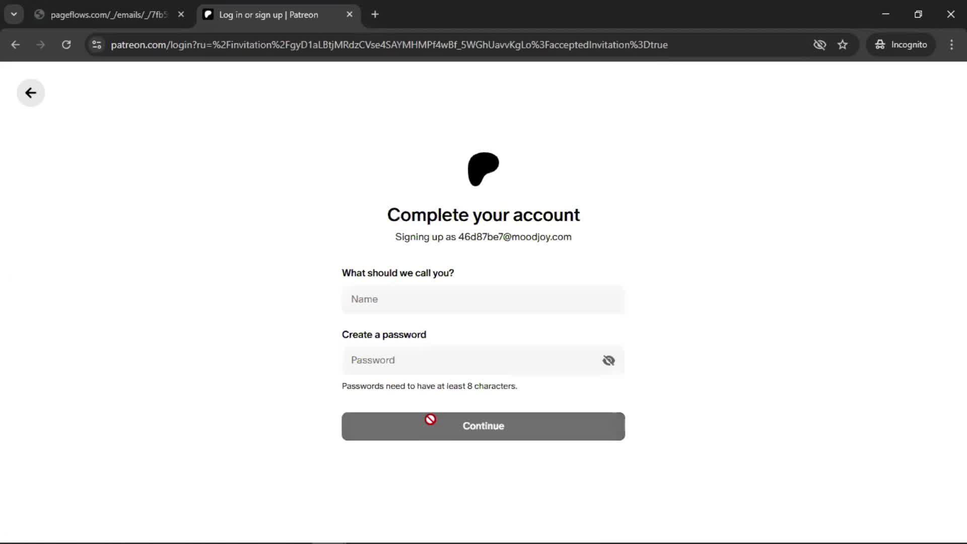 Accepting an invite screenshot