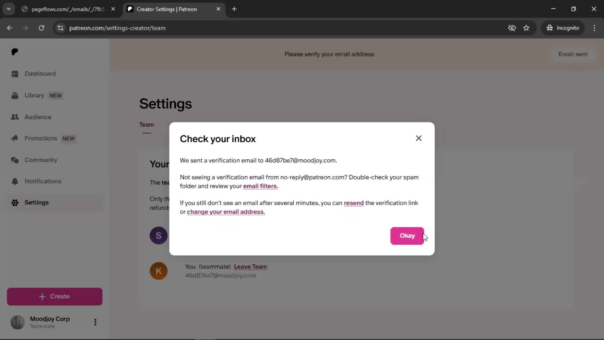 Accepting an invite screenshot