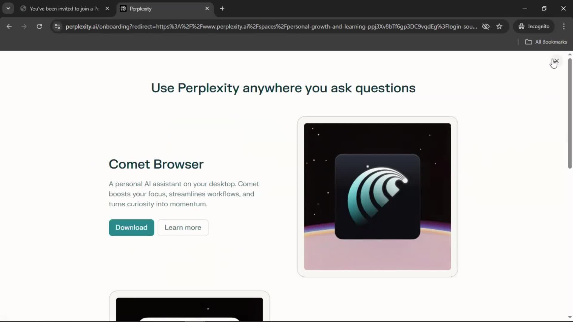 Accepting an invite screenshot